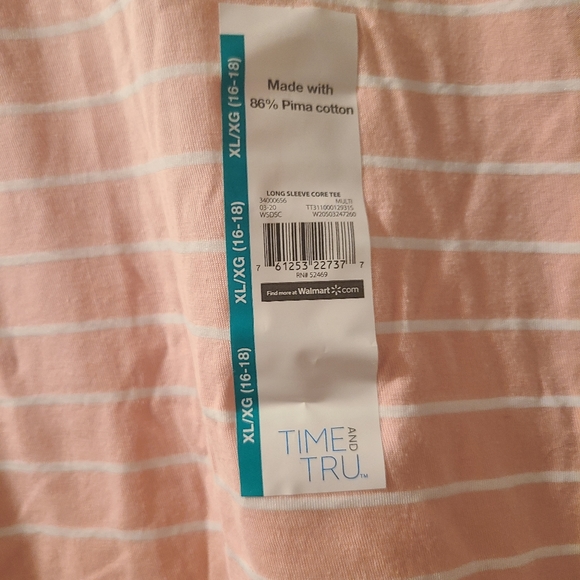 NWT Time and Tru Shirt Peach & White Stripes Size XL - Picture 2 of 3
